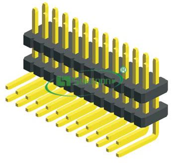 Pitch:1.27X1.27mm 0.40 SQ Pin Pin Header Dual Row Right Angle Dip Type
